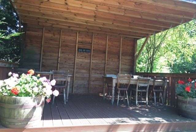 A wealth of different seating options are available outside – this covered area was taken over by a family and friends group numbering about 20 just before we left