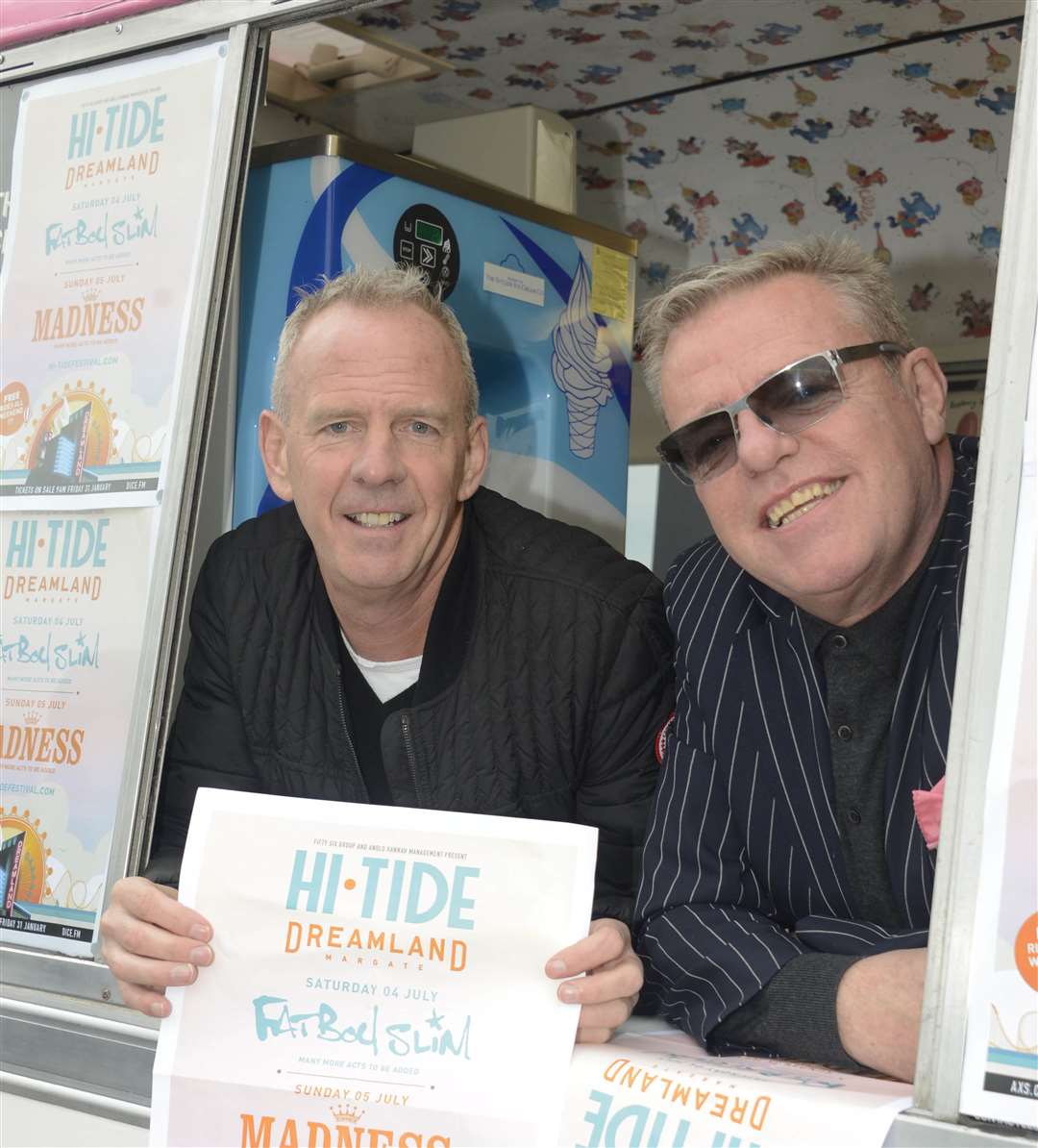 Suggs and Fat Boy Slim at Dreamland Picture: Paul Amos