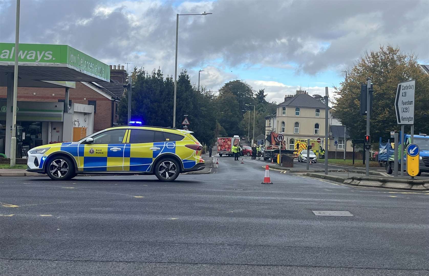 Emergency services have closed part of the A28 following the incident