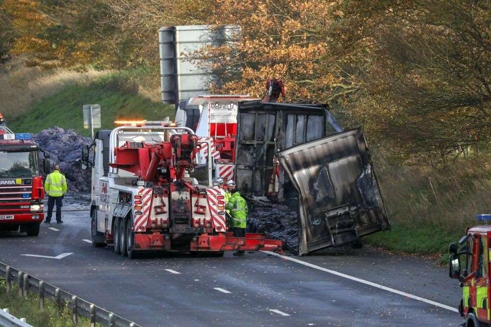 The lorry fire has shut the M2 since 4am this morning. Picture: UKNip