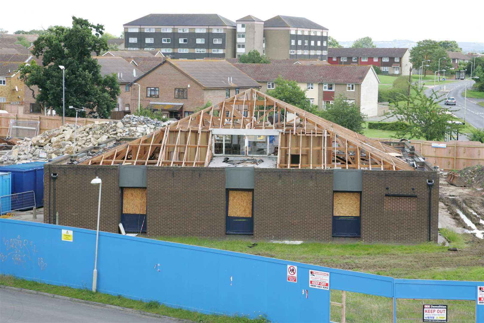 The Nelson pub halfway through its demolition