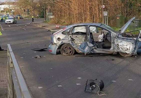 The wreckage following the crash earlier this year. Picture: Kent Police Specials Twitter