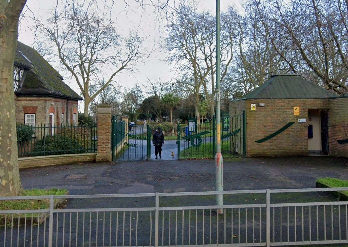 A woman was reportedly raped in Gillingham Park, near to the Canterbury Street entrance. Picture: Google