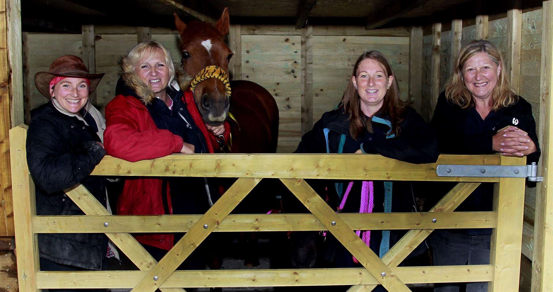 Katie Bell, Julie Jones, Sprat and LuLu, Emily Rollinson and Dee Thrussell at Five Acre Wood School's new stable. Picture: Sean Aidan (11918576)