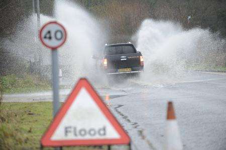 Floooding on the road leading to Blackhouse Hill near Folkestone Rugby Club on Saturday, December 22