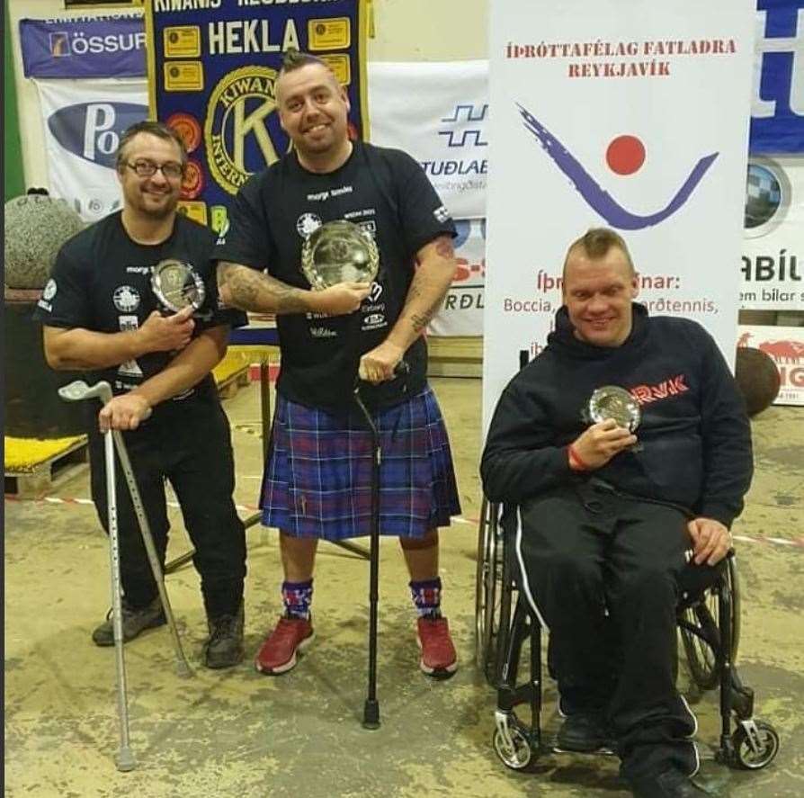 Mac McLaren (middle) at the World's Strongest Man competition. Picture: Mac McLaren @tartan_warrior_strongman