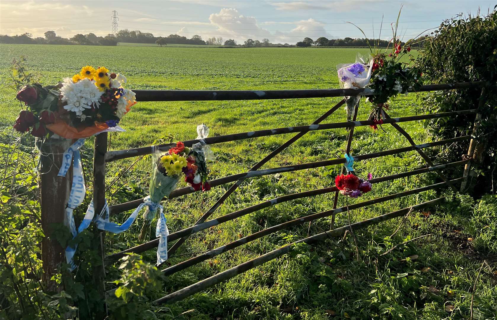 Floral tributes in The Street, Wormshill, for David Prentice. Picture: Megan Carr