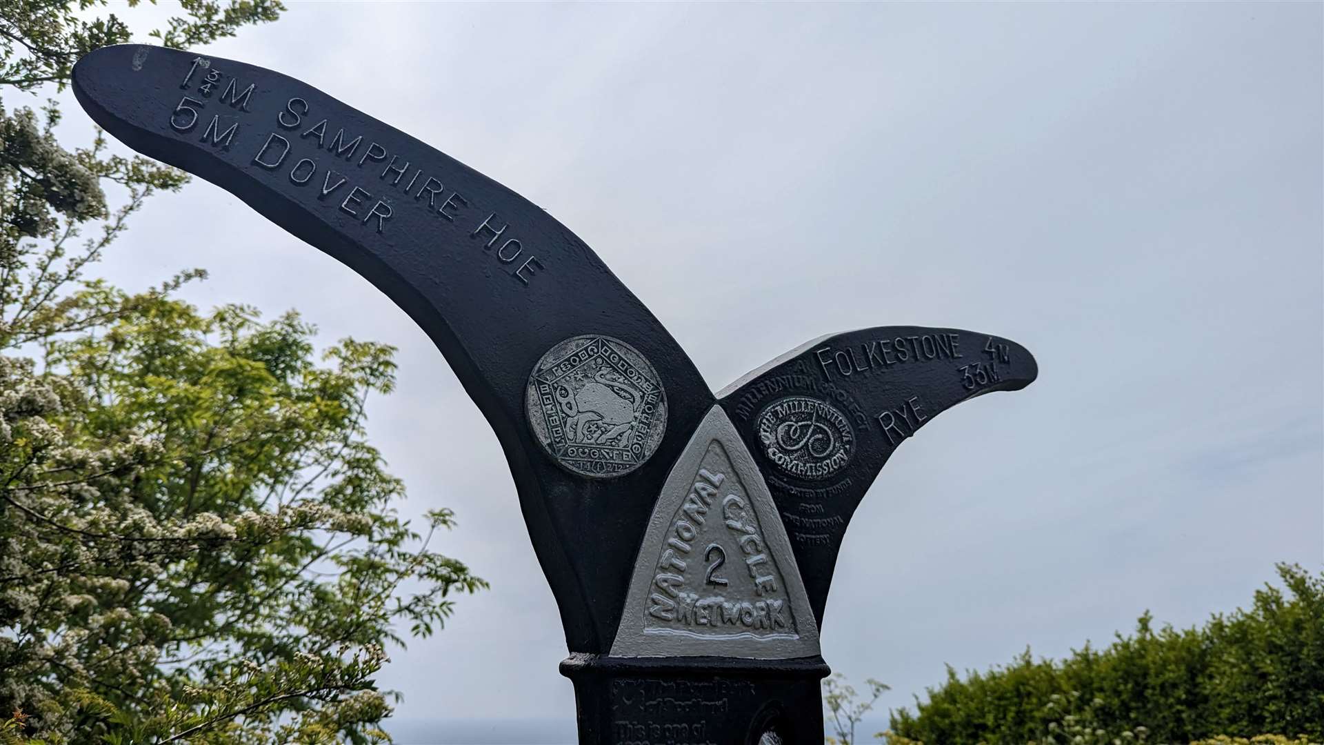 A marker point on the cycle route between Folkestone and Dover