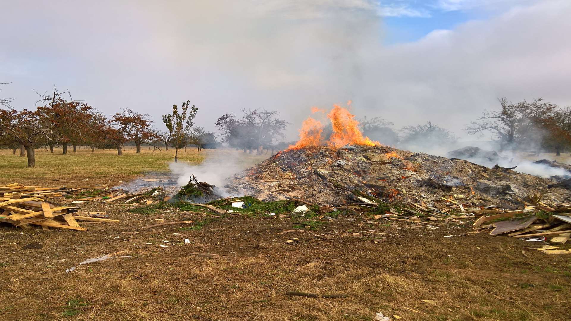 Stockbury's bonfire was wrecked in a mystery blaze. Picture: Dave Tomsett