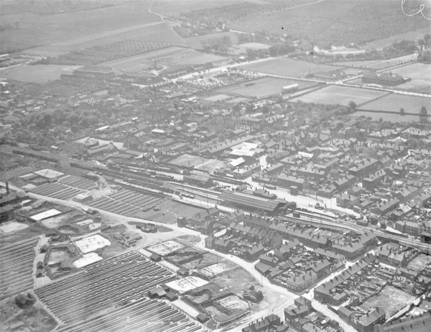 Looking down at Sittingbourne railway station and town centre in 1930. Picture: Historic England