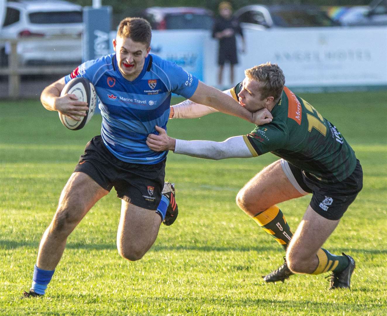 Canterbury's Will Waddington tries to escape Bury St Edmunds clutches. Picture: Phillipa Hilton