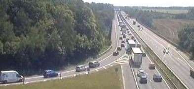 Drivers faced huge queues on the M2 today. Picture: Traffic England