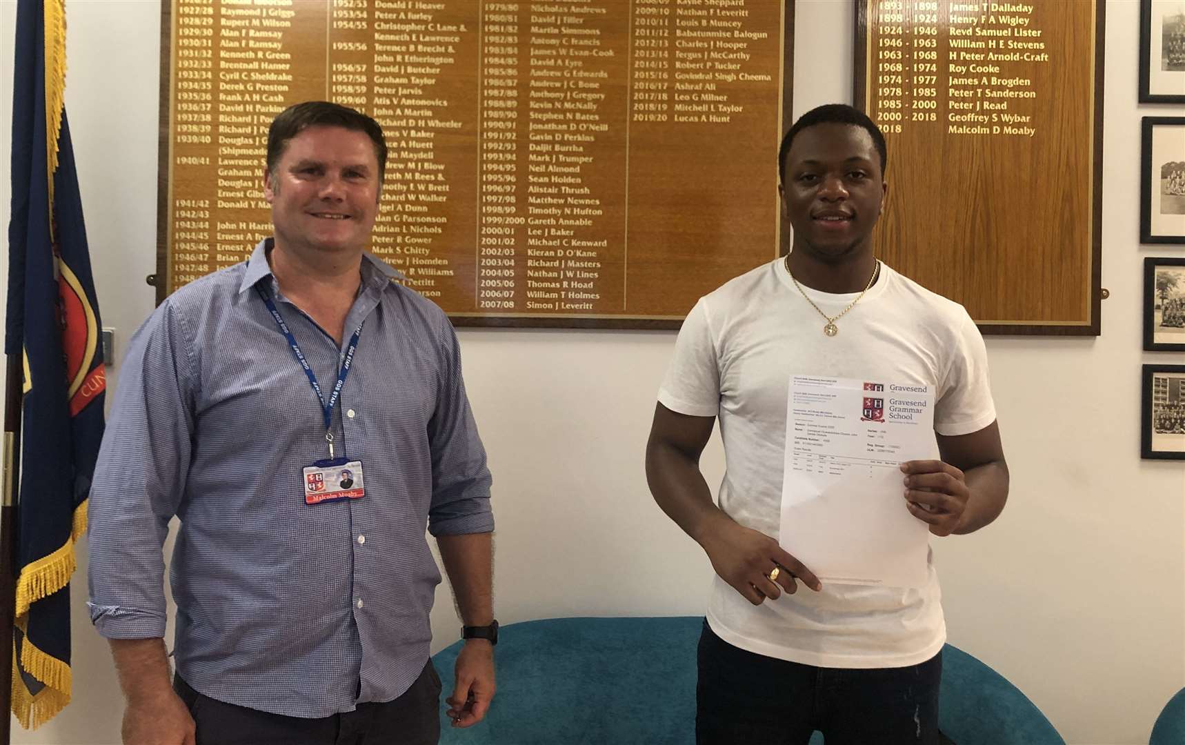 Gravesend Grammar School head teacher Malcolm Moaby and pupil Emmanuel Olodude