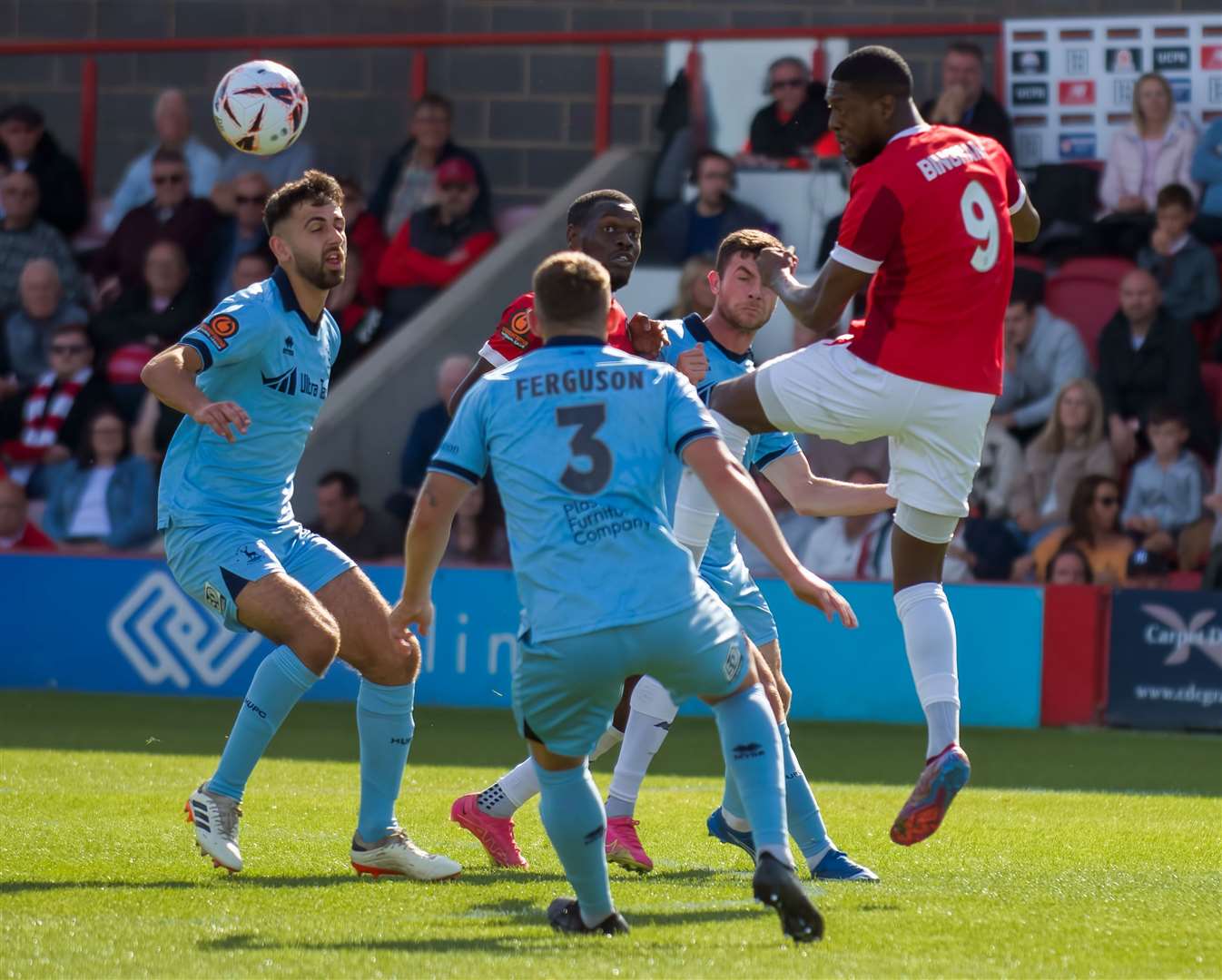 Ebbsfleet United striker Rakish Bingham heads goalwards against Hartlepool United on Saturday. Picture: Ed Miller/EUFC