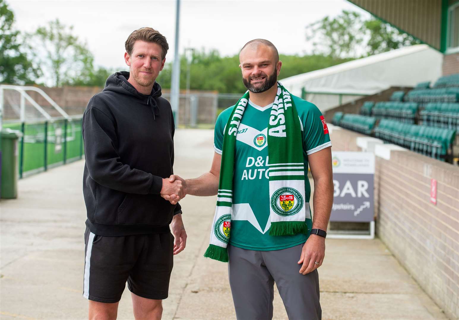 Returning Ashford striker Gary Lockyer, right, with assistant manager Dean Beckwith. Picture: Ian Scammell