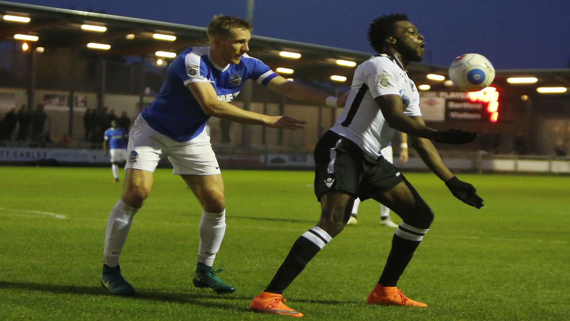 Duane Ofori-Acheampong holds off Jamie Grimes. Picture: Andy Jones