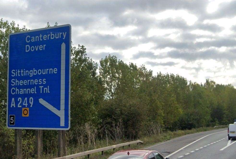 The Sittingbourne turn off on the M2 coastbound. Picture: Google Maps