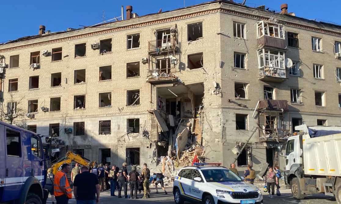 A bombed-out building in the Ukrainian city of Kharkiv where Brian Grove, from Murston, is currently living. Picture: Brian Grove