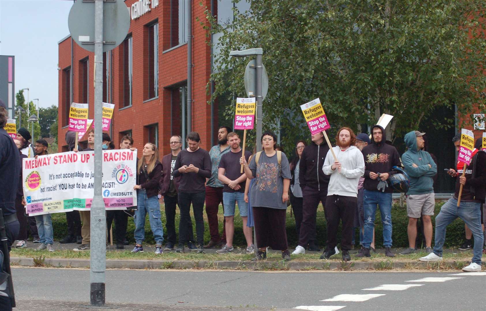 Protesters from Medway Stand Up to Racism outside Immigration Status UK at the Innovation Centre in Chatham on August 7. Picture: Dean Volante