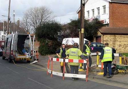 Engineers working to restore the gas supply last week.