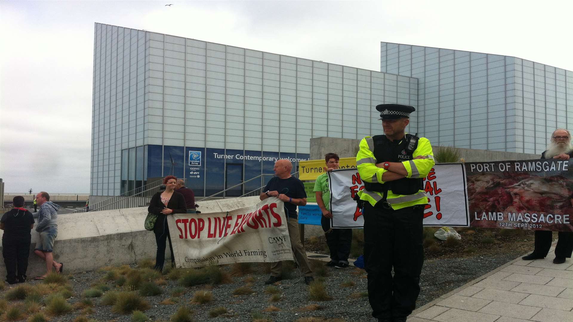 Police guard protesters. Picture: Saffron Johnson