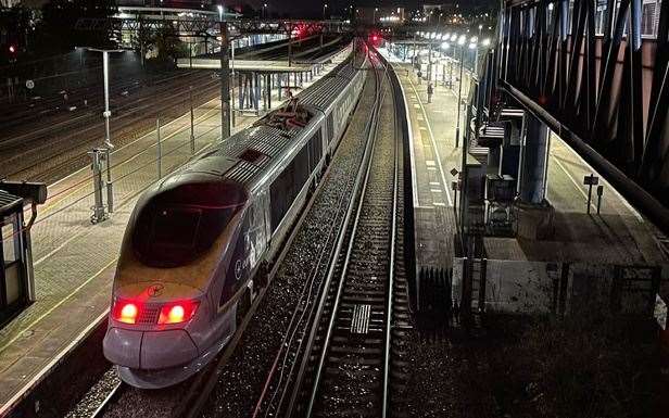 A Eurostar train was pictured at Ashford International overnight. Picture: Kieran Wildman