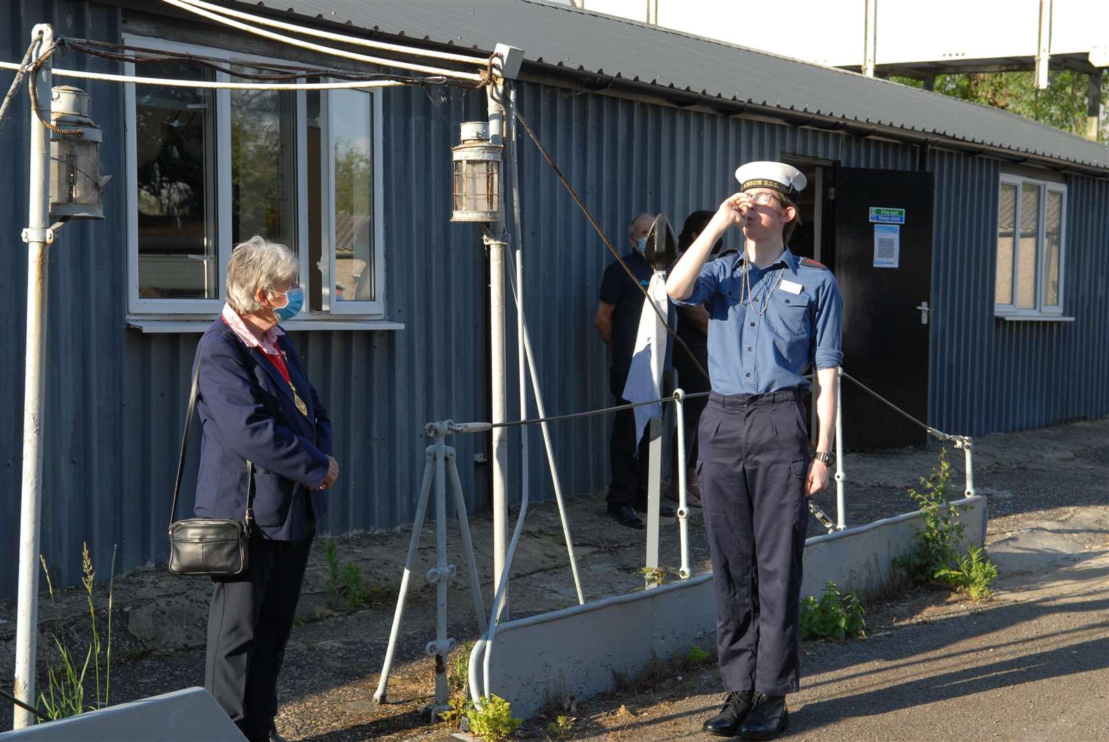 Cllr Ann Allen MBE being piped aboard by LC James