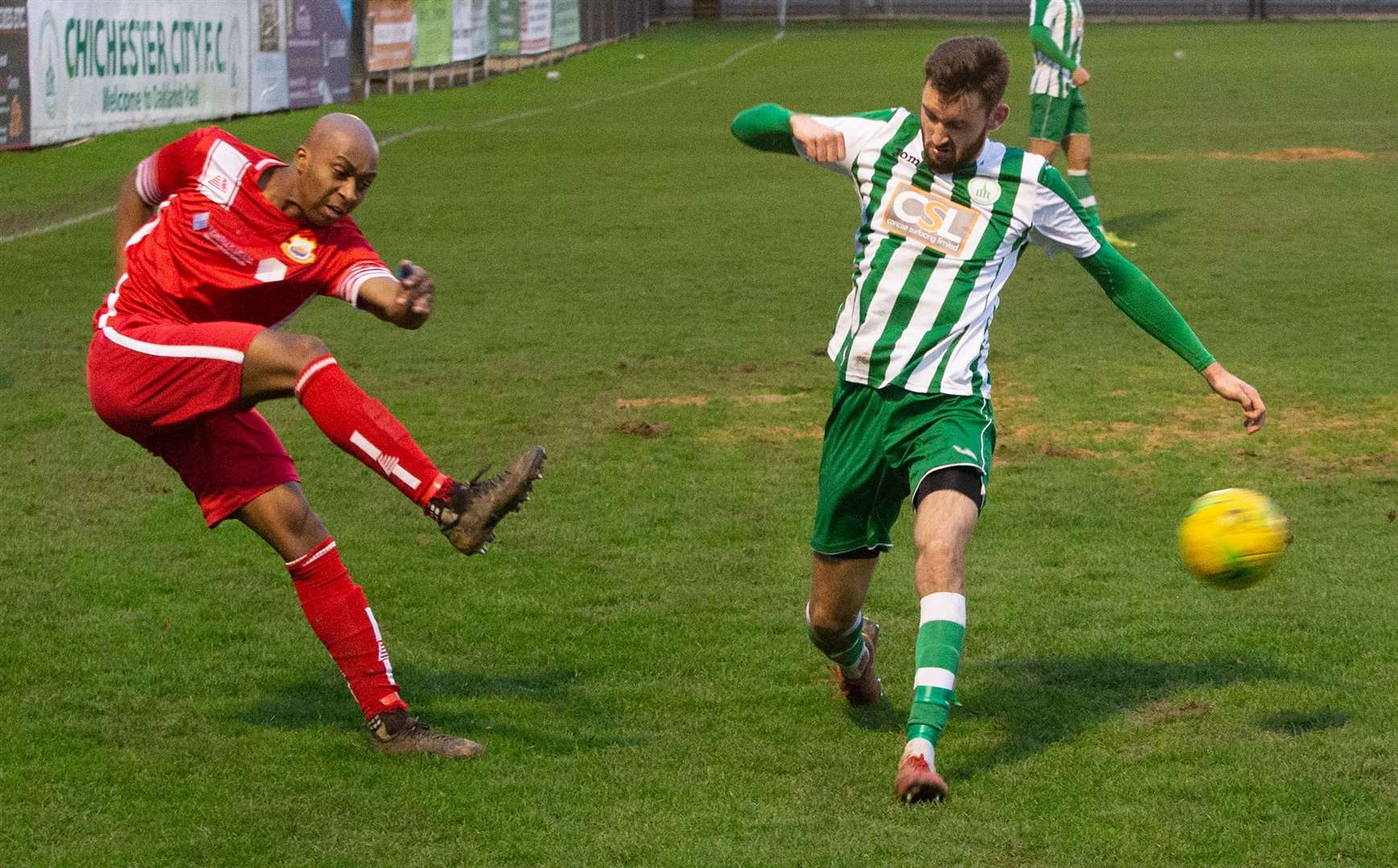 John Ufuah puts in a cross against Chichester