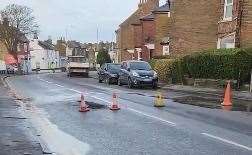 Albion Road was closed due a burst water main. Image: Adam James Wright