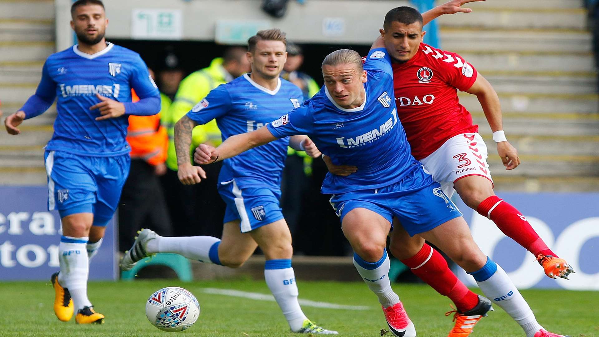 Tom Eaves gets among the Charlton defence on Saturday Picture: Andy Jones