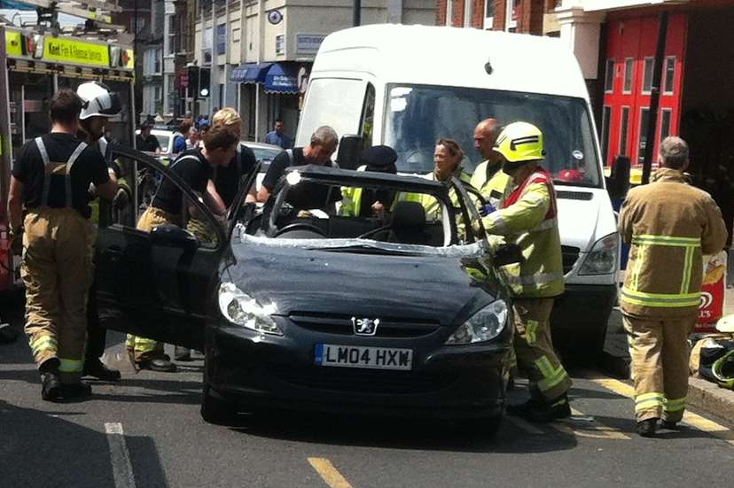 The scene of the crash outside Herne Bay fire station