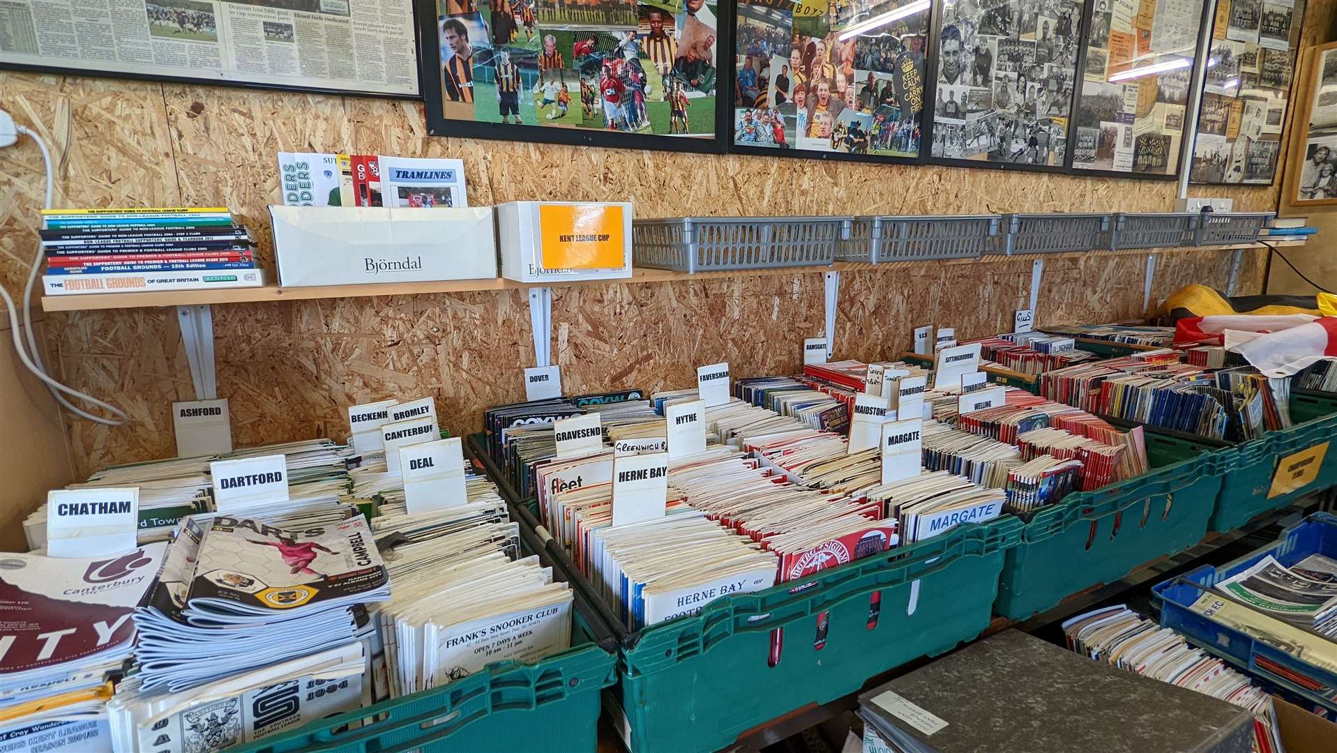 Row upon row of football programmes in the Folkestone Invicta club shop