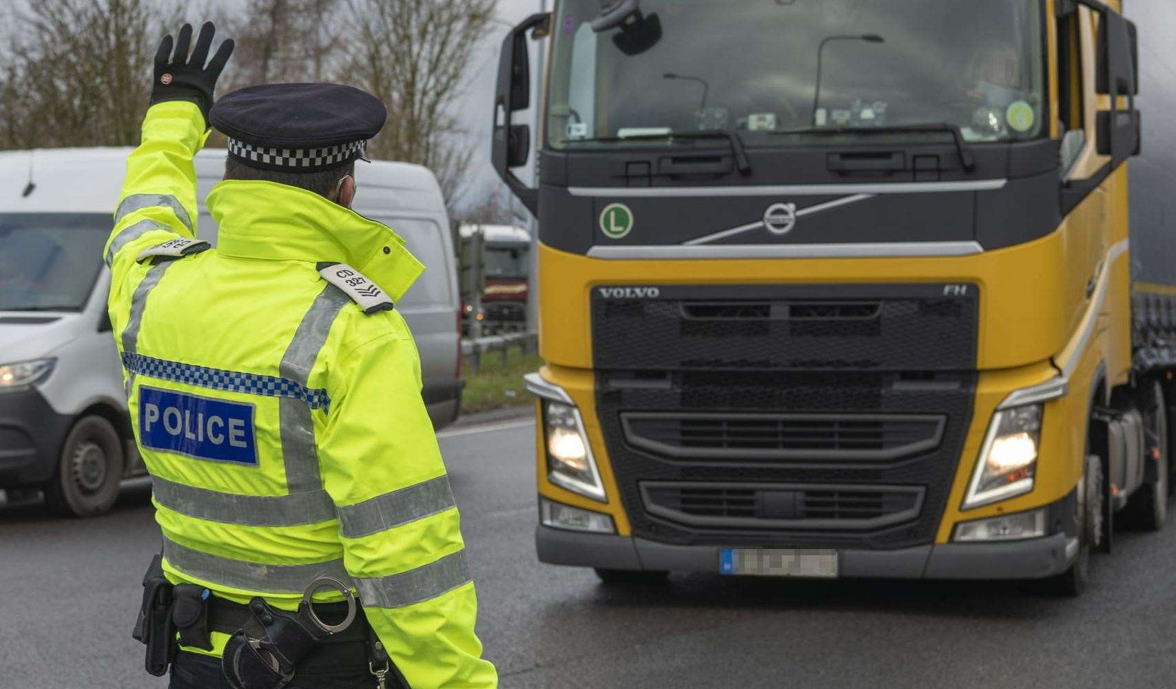 There has been a parking ban for lorries since January but those temporary measures will now end at midnight. Picture: Kent Police