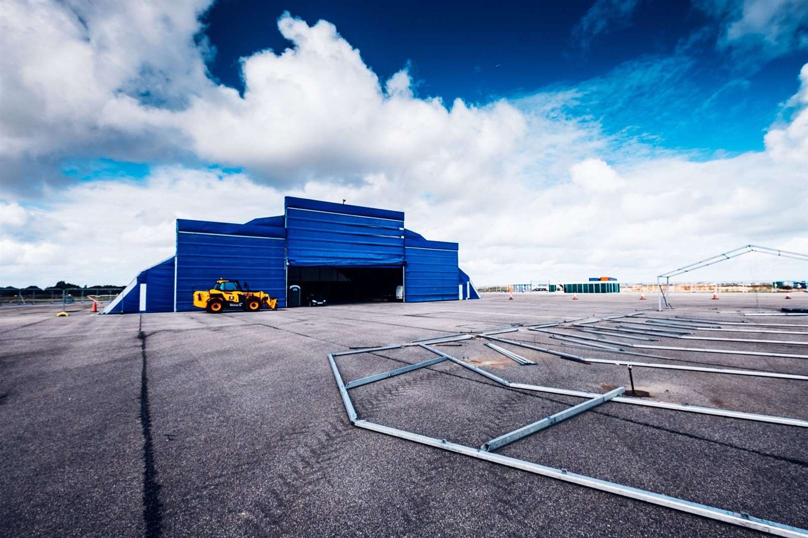 Work to transform Lydd Airport into a base for a 12 hour rave is underway. All pictures from Rohan Mulvaney