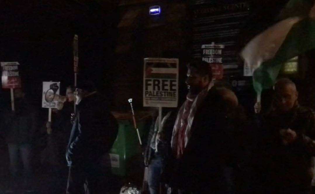 Medway Palestine Solidarity Campaign (MPSC) protestors chanted slogans and asked councillors as they arrived to support a ceasefire in the Israel-Gaza conflict