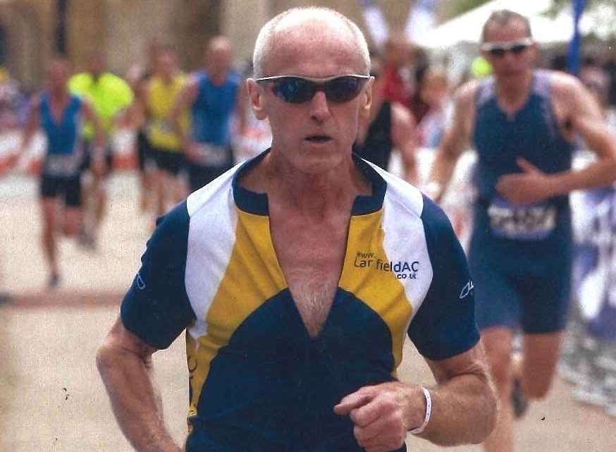 Gerald Baron pictured doing his last triathlon in 2014