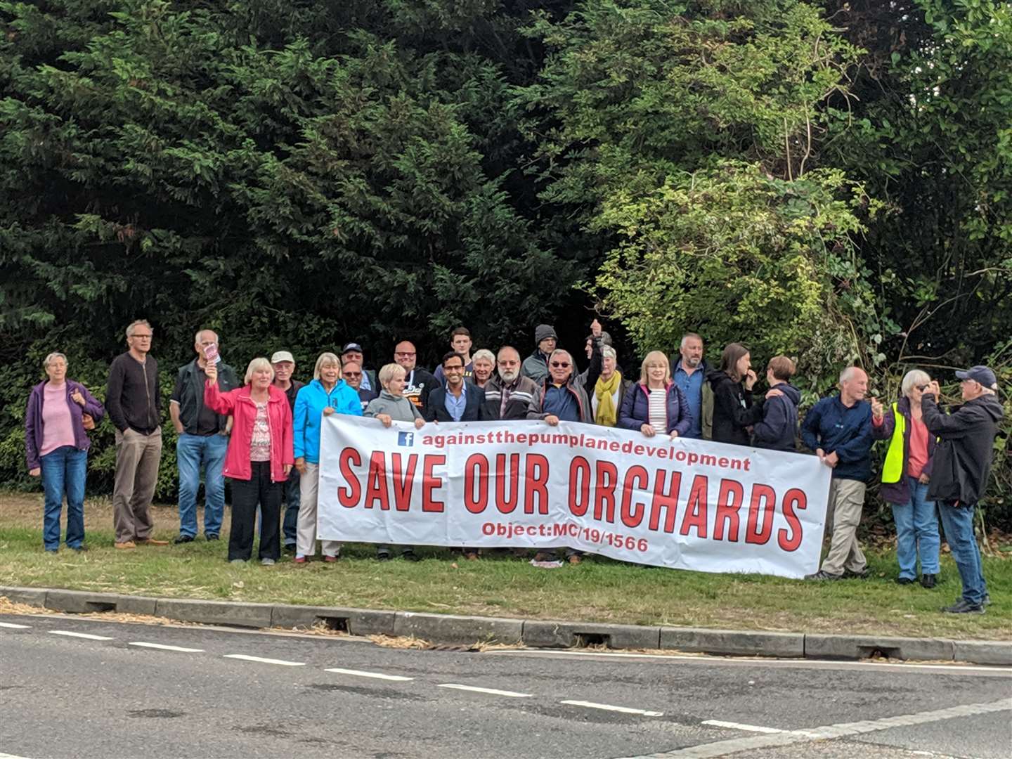 Protestors gathered at the corner of Pump Lane and Lower Rainham Road in 2019