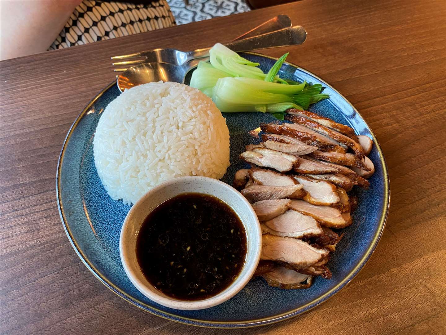 Com Vit is roast duck with rice and steamed vegetables (£11.90)