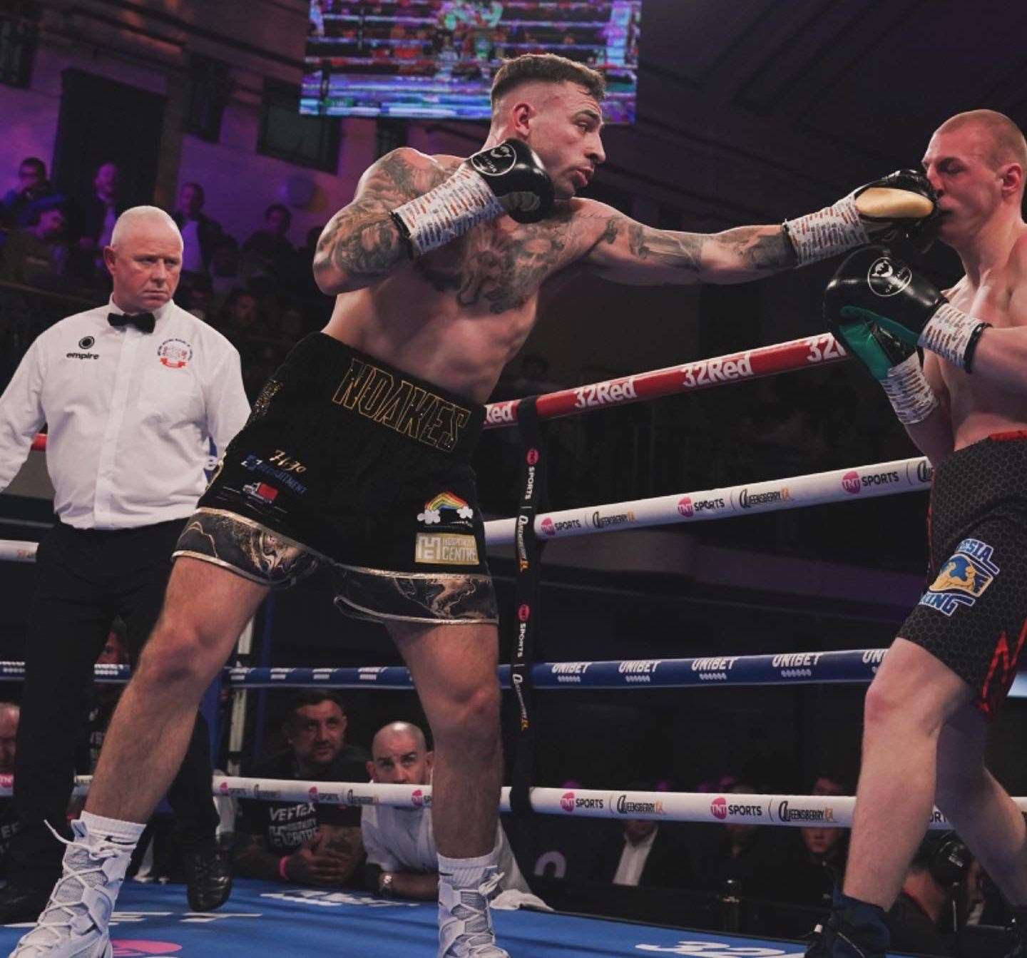 Sean Noakes gets to work behind his jab against Marian Wesolowski on Friday night. Picture: Queensberry Promotions