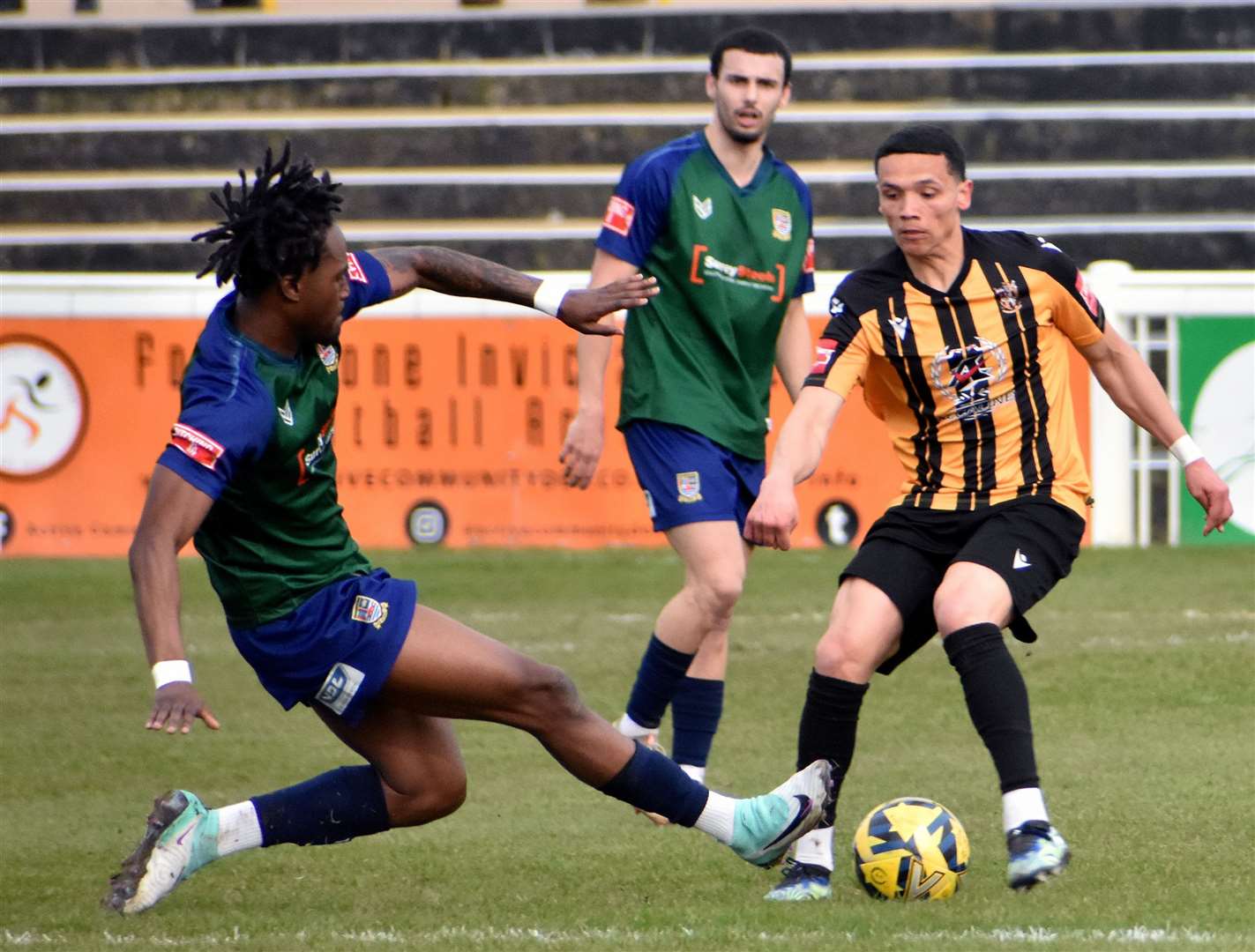 Folkestone's Eddie Allsopp in action against Kingstonian during their 3-2 weekend Isthmian Premier win. Picture: Randolph File