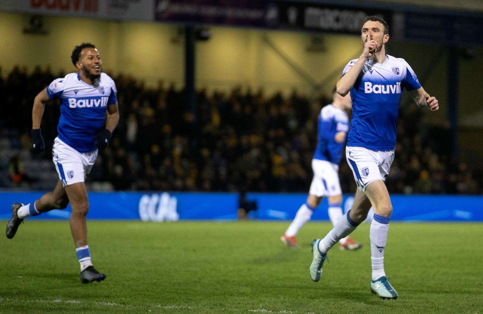 Scott Malone celebrates his goal for Gillingham against Sutton United Picture: @Julian_KPI