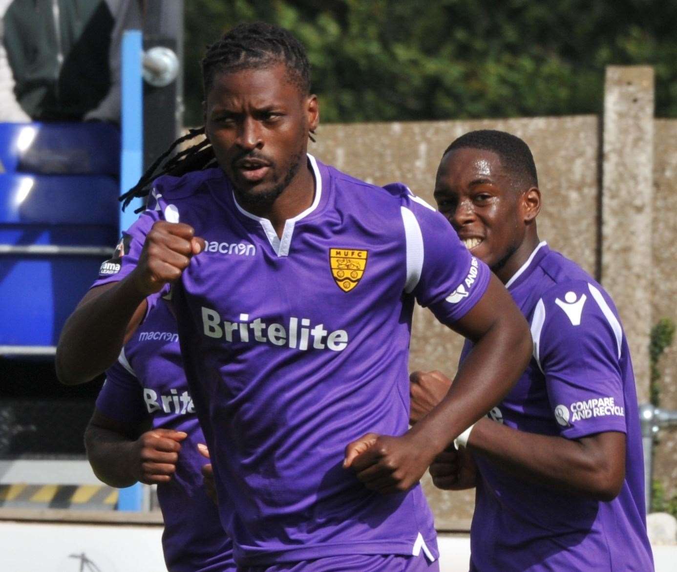 Clovis Kamdjo celebrates his first Maidstone goal Picture: Steve Terrell