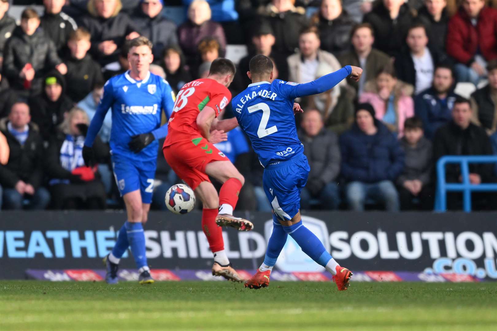 Cheye Alexander puts the Gills 2-1 ahead against Wimbledon - the winning goal Picture: Keith Gillard