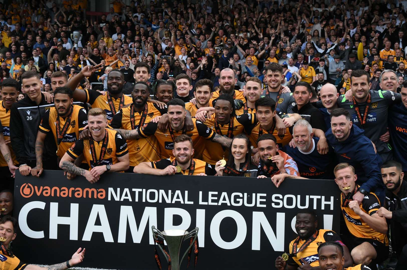 Joe Ellul, back row, centre, celebrates with his Maidstone team-mates Picture: Steve Terrell