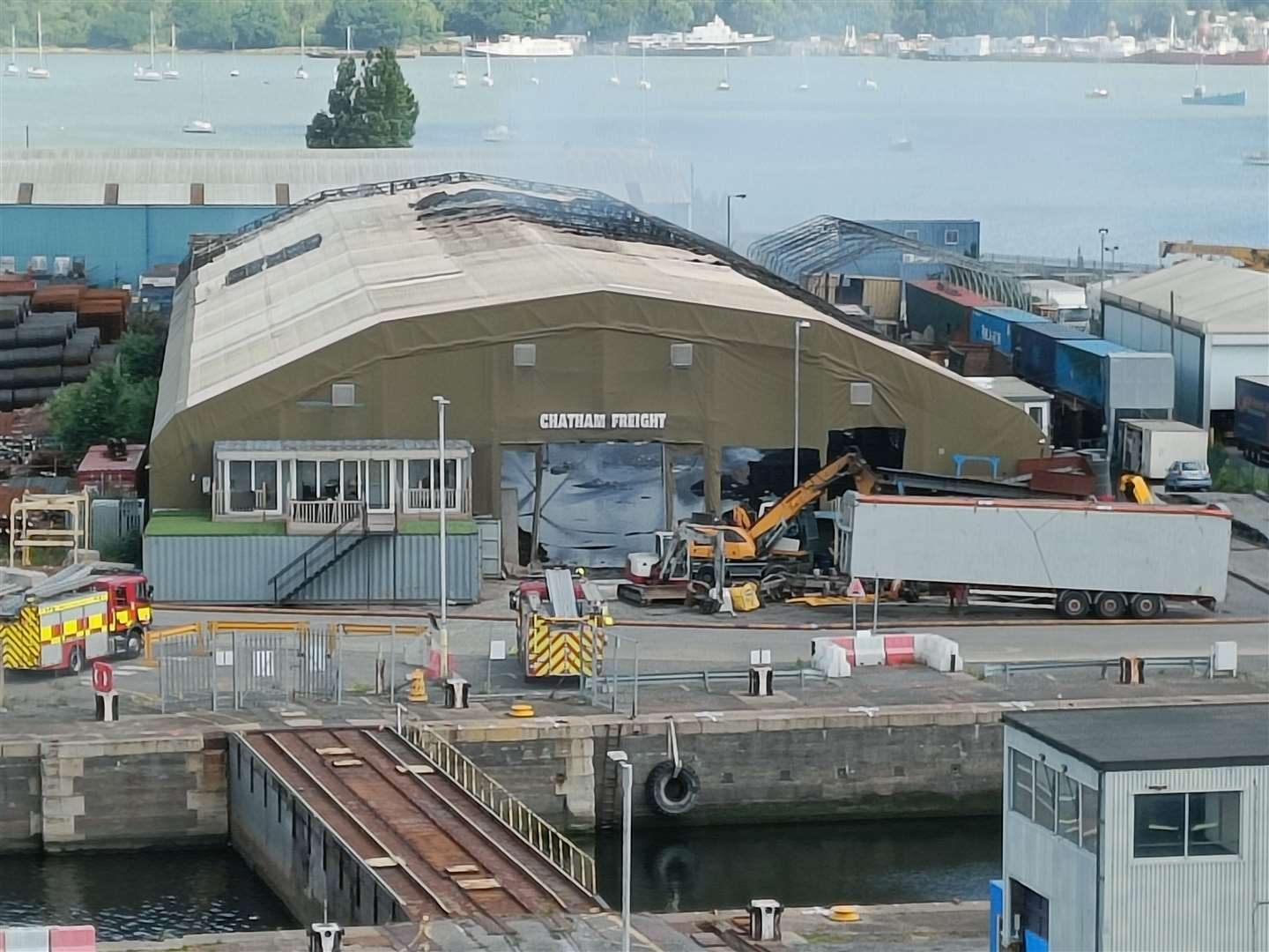 The fire devastated the Chatham Freight building at Chatham Docks