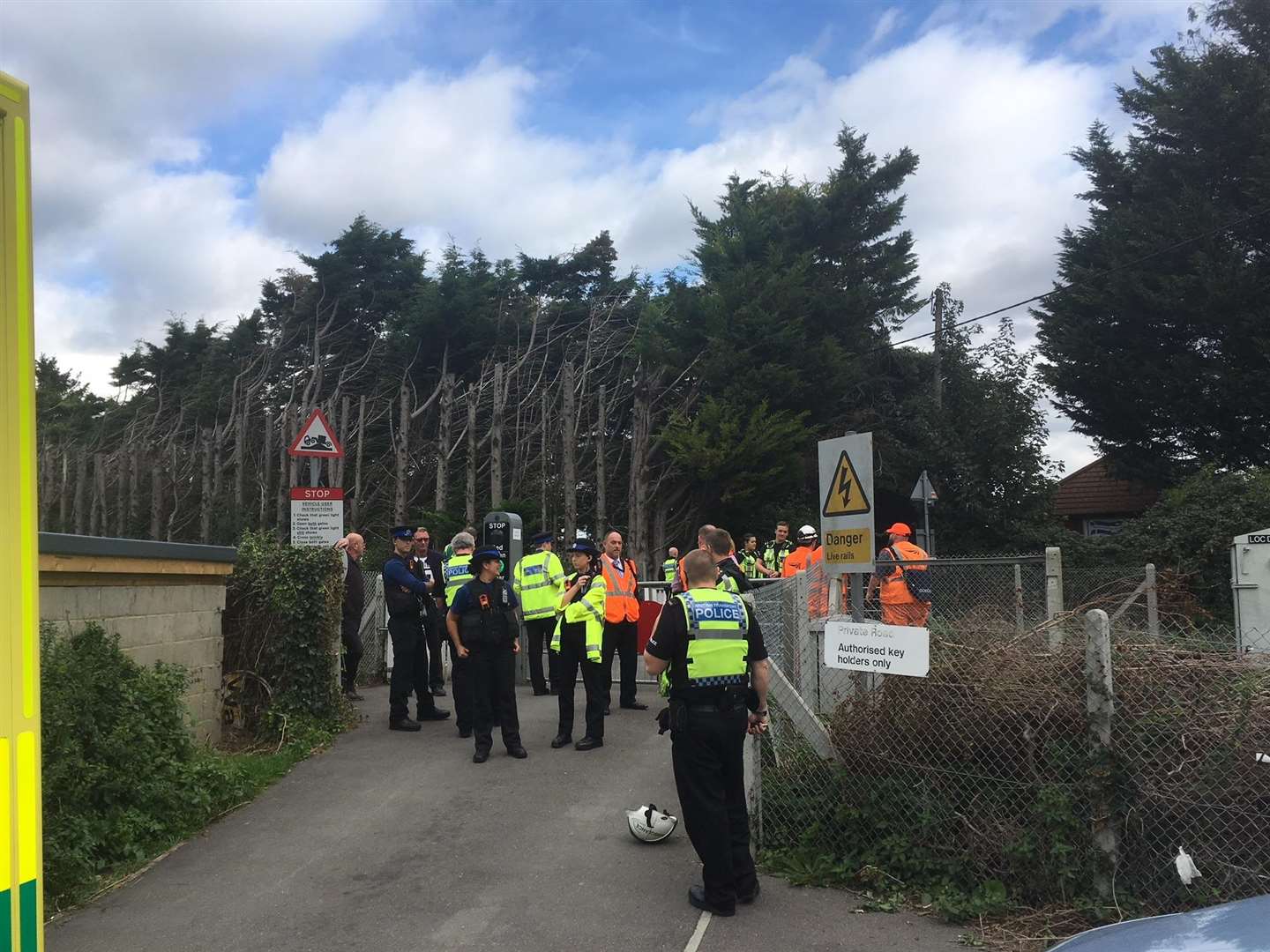 Emergency services at the level crossing in Halling