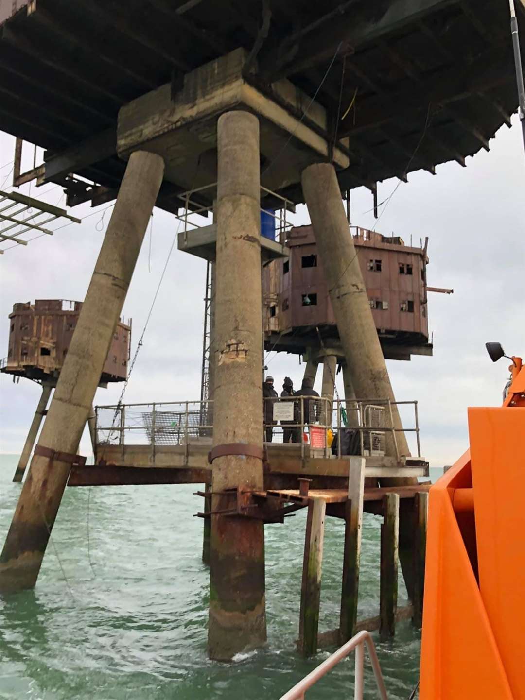 Three men rescued from this Maunsell Second World War sea fort off Whitstable by the Sheerness lifeboat. Picture: RNLI