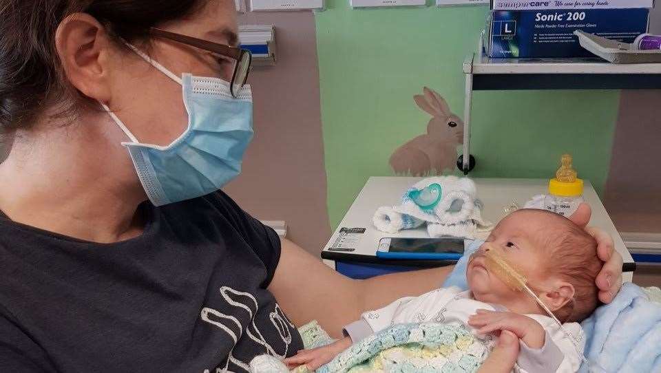 Lorraine with son Henry in hospital