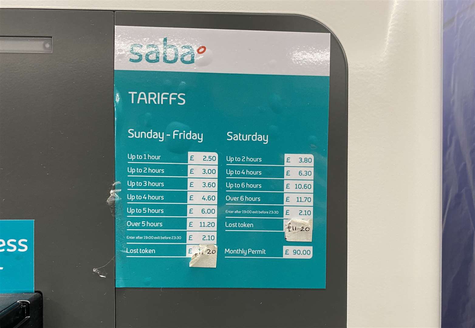 Prices for parking in the multistorey