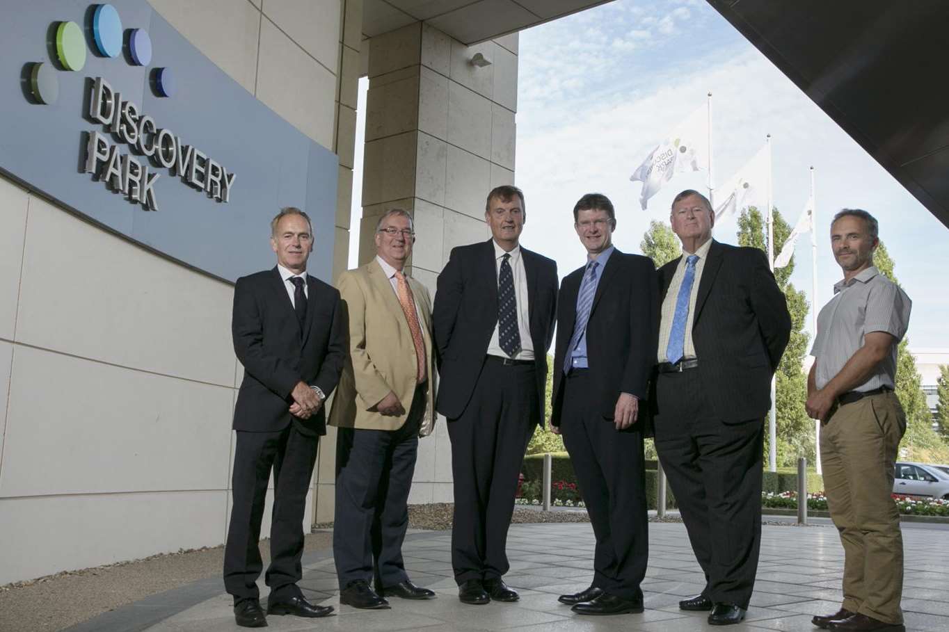 From left, Discovery Park managing director Paul Barber, Dover District Council leader Paul Watkins, KCC leader Paul Carter, Science Minister Greg Clark, South East Local Enterprise Partnership chairman Peter Jones and Peakdale Molecular director Dr Matt Tozer